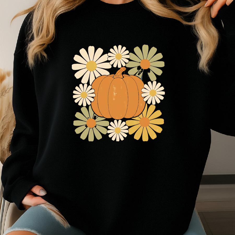 ® Retro Pumpkin Shirt | Fall Floral Pumpkin Tee | Aesthetic Thanksgiving Shirt | Cozy Autumn Shirt | Fall Shirt For Women Sweatshirt