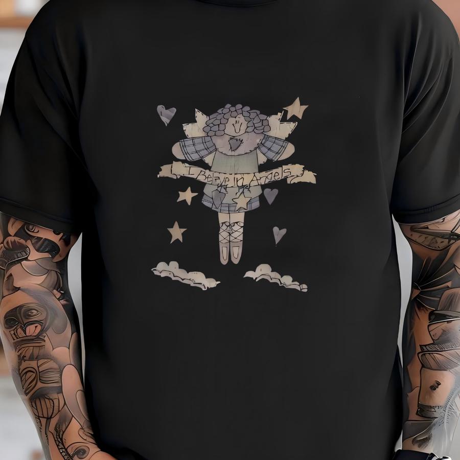 Vintage 90's Retro Graphic Purple Sweatshirt I Believe In Angels Printed Sweater Angels Art Graphic Crewneck Pullover Jumper Size Xl T-shirt