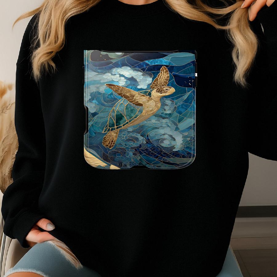 Sea Turtle Stained Glass Phone Case Blue Ocean Waves Mosaic Artful Turtle Lover Gift Iphone 13 14 15 16 17 Pro Max Air Tough Cases Sweatshirt