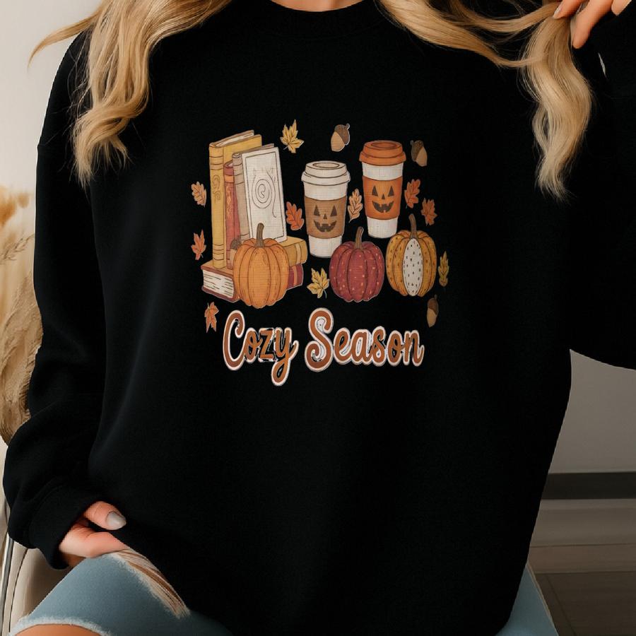 Cozy Season Hoodie | Autumn Vibes Sweatshirt | Pumpkin Spice Fall Shirt | Book Lover Gift Sweatshirt