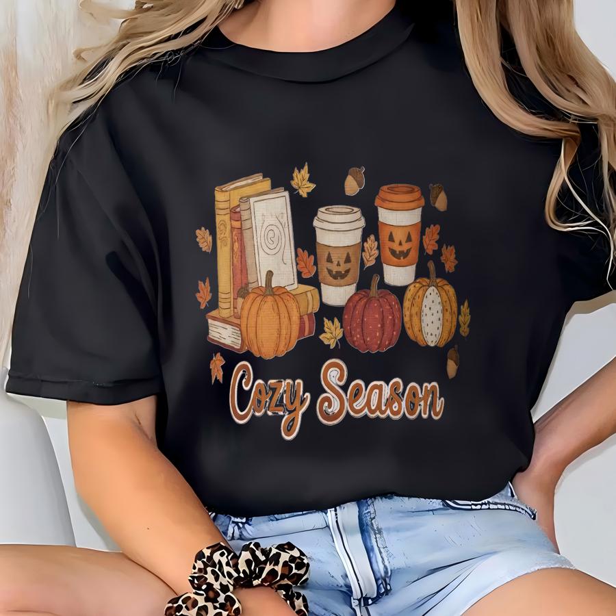 Cozy Season Hoodie | Autumn Vibes Sweatshirt | Pumpkin Spice Fall Shirt | Book Lover Gift T-shirt