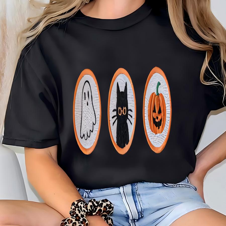 Halloween Sweatshirt: Ghost, Cat, Pumpkin Crewneck T-shirt