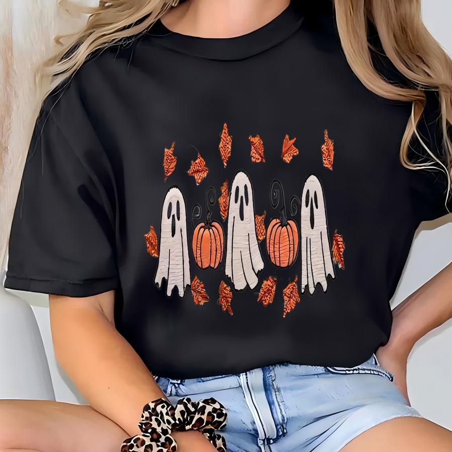 Ghost Fall Sweatshirt, Ghost Pumpkin Hoodie, Spooky Season Shirt, Halloween Lover Gifts, Ghost And Pumpkin Crewneck T-shirt