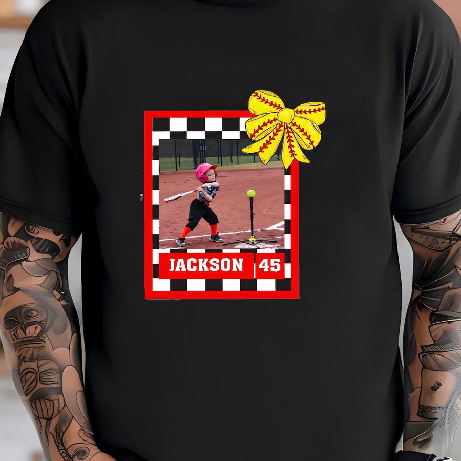 Custom Softball Photo Shirt: Coquette Name And Number Tee, Softball Mom Gift T-shirt