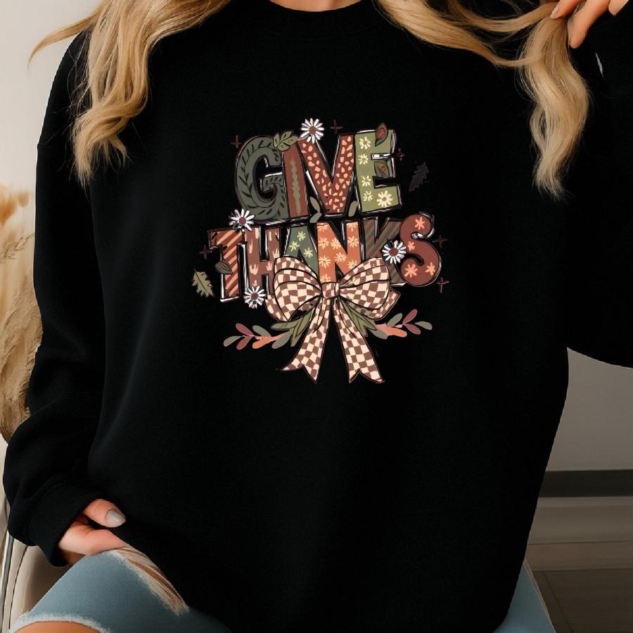 Coquette Bow Thanksgiving T-shirt, Autumn Fall Shirt, Thanksgiving Shirt, Thankful Shirt, Sweatshirt