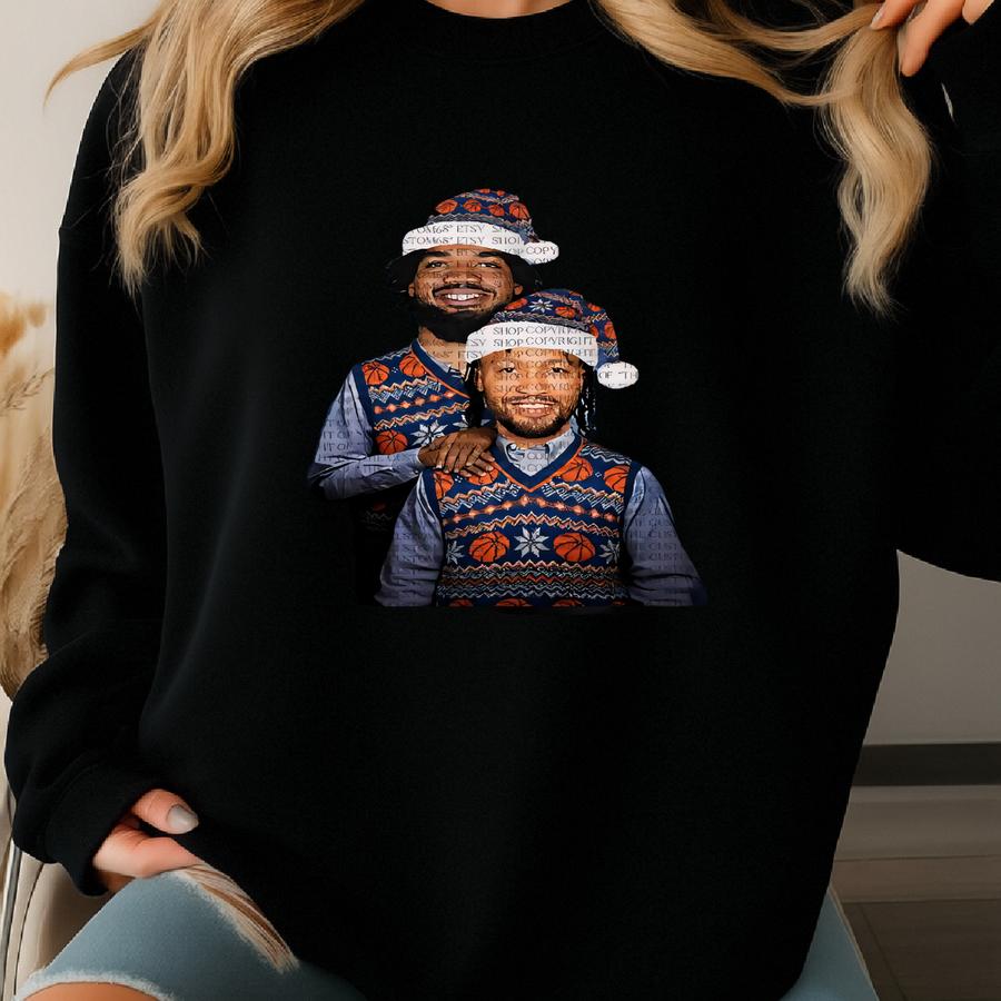 Step Brothers Jalen Brunson Karl-anthony Towns Christmas T-shirt Funny Holiday Basketball Ugly Sweater Style Graphic Tee For Fans Sweatshirt