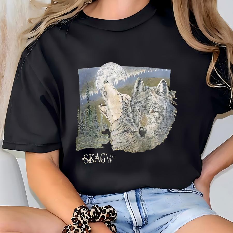 Vintage 90s Timber Wolf Sweatshirt Wolf Crewneck Skagway Alaska National Park Sweater Pullover Eagle Deer Bear Wolf Howling Print Logo Large T-shirt