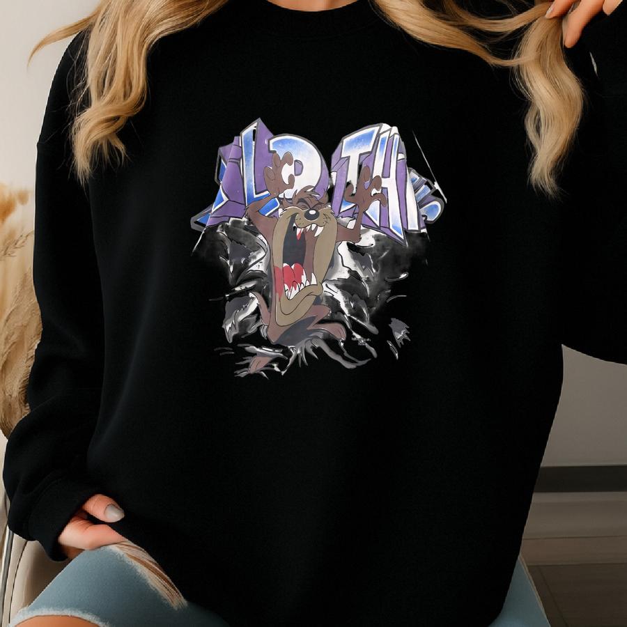 Vintage 90s Looney Tunes Sweatshirt Tasmanian Devil Crewneck Porky Pig Sweater Pullover Daffy Duck Bugs Bunny Print Logo White  Sweatshirt