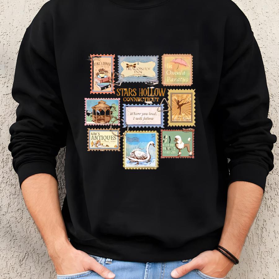 Stars Hollows Connecticut Stamps Shirt, Lukes Coffee Shirt, Lukes Diner Shirt, Tv Show Fans Gift, Retro Fall Season Shirt Sweatshirt