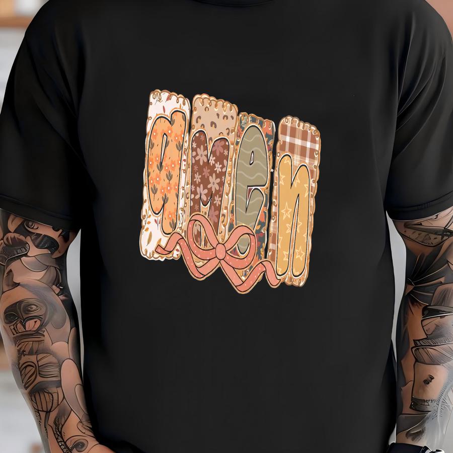 Amen Fall Lace Shirt | Christian Autumn Tee | Faith Lace Graphic Top T-shirt