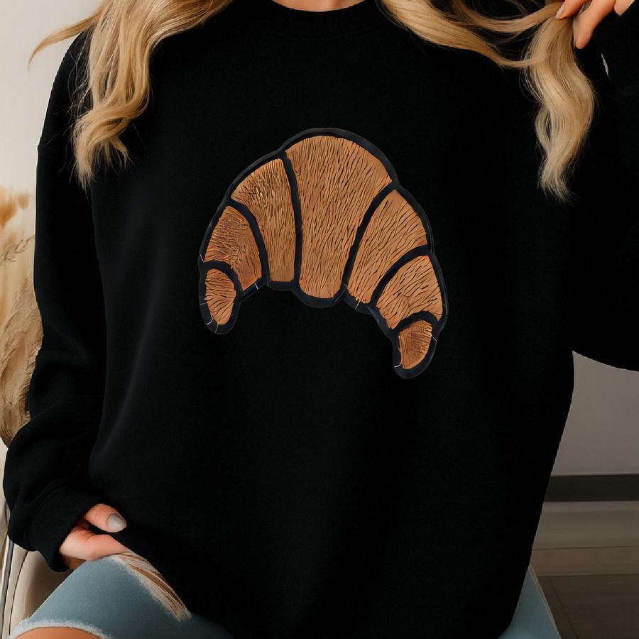 Crewneck With Croissant Sweatshirt Baking Lover Gift For Baker Sweater France Lover Gift France Trip Coffee And Croissant Sweatshirt