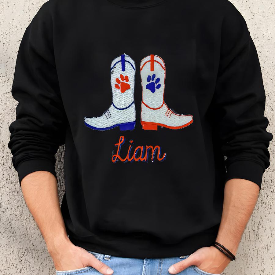 Tiger Paw Cowboy Boot Sweater: Kids Custom Football Team Sweater Sweatshirt
