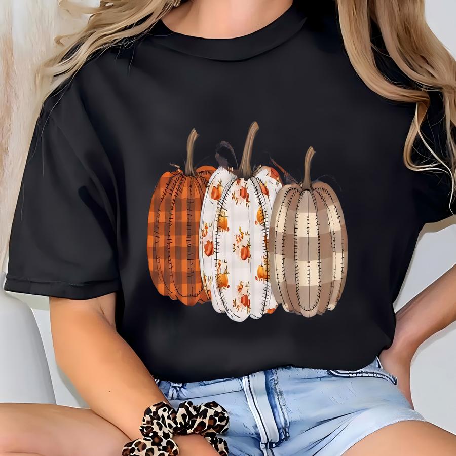 Fall Pumpkin Hoodie, Autumn Fall Shirt, Thanksgiving Shirt, Pumpkins Shirt, Checkered Pumpkin Shirt T-shirt