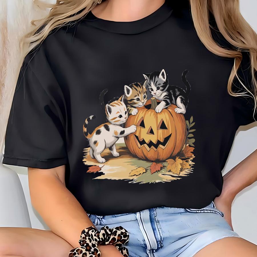 ® Vintage 90s Cat Halloween Shirt, Retro Halloween Shirt, Spooky Season Tee, Pumpkin Shirt, Cat Lover Shirt, Black Cat Shirt T-shirt