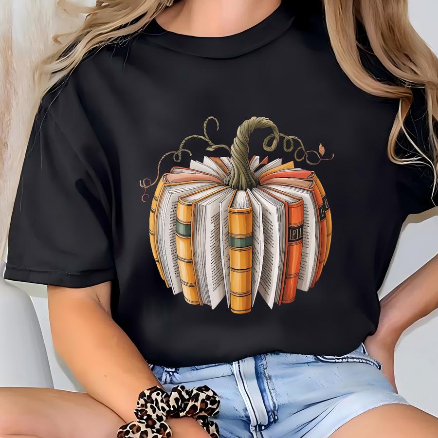 Fall Book Pumpkin Sweatshirt – Retro Reading Pumpkin Shirt, Halloween Teacher Gift, Cozy Autumn Book Lover Top, Thanksgiving Sweater T-shirt