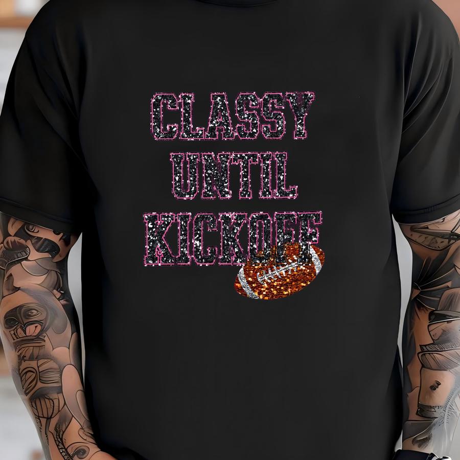 Cute Girly Gameday Sweatshirt Tailgate Apparel Kickoff Ready Football Fan Stadium Style Faux Glittler Detail Fashion Top T-shirt