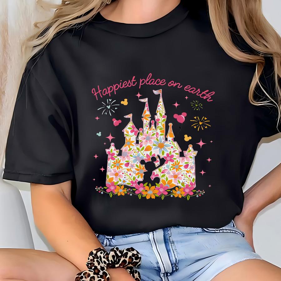2 Sided Floral Happiest Place On Earth Shirt, Magical Castle Shirt, Floral And Shirt, Castle Shirt T-shirt