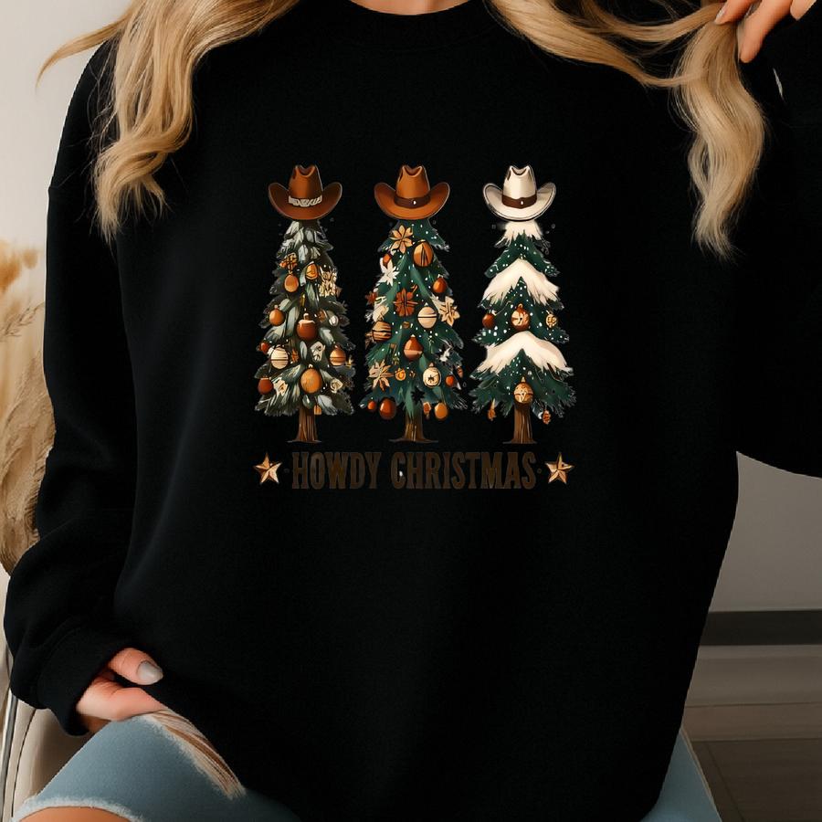 Christmas Tree Sweatshirt, Merry Christmas Shirt, Howdy Christmas Hoodie, Christmas Sweatshirt, Cowboy xmas shirt, Western Christmas Shirt Sweatshirt