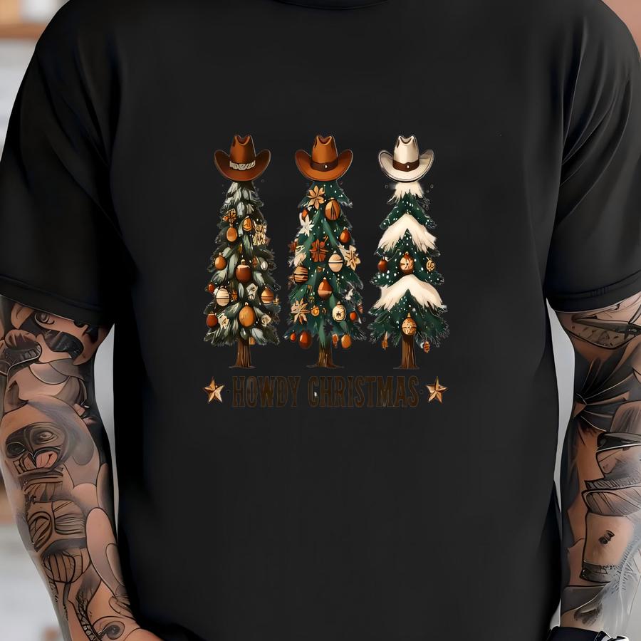 Christmas Tree Sweatshirt, Merry Christmas Shirt, Howdy Christmas Hoodie, Christmas Sweatshirt, Cowboy xmas shirt, Western Christmas Shirt T-shirt