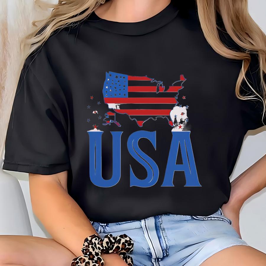 Usa Map American Flag Shirt, Patriotic 4th Of July Unisex Tee T-shirt