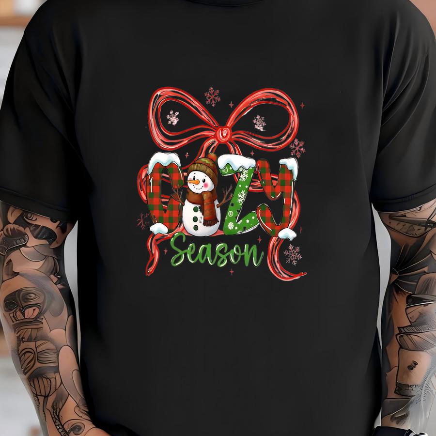 Cozy Season Christmas Sweater, Coquette Snowman Shirt, Plaid Cozy Season Tee, Cute Winter Shirt, Cozy Season Snowman Sweat, Xmas Women's Tee T-shirt