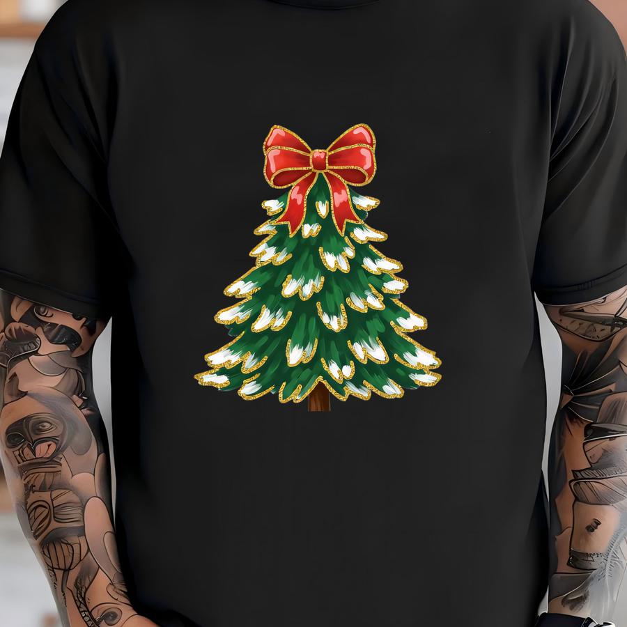Christmas Tree Bow Shirt, Christmas Sweatshirt For Women, Holiday Tree Hoodie, Christmas Coquette Sweat, Christmas Gift, Cute Xmas Tree Tee T-shirt