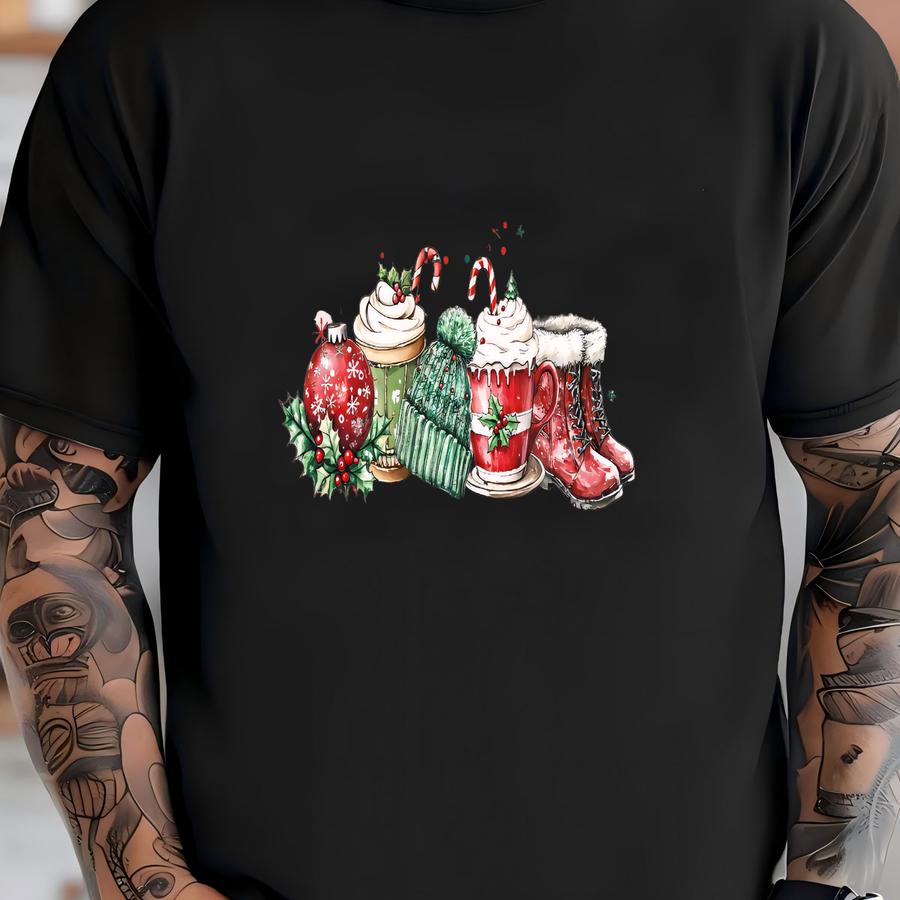 Christmas Vibes Sweat, Cozy Holiday Shirt, Xmas Boots Tee, Holiday Hot Cocoa Sweater, Winter Women Tee, Cute Retro Shirt, Xmas Ornament Tee T-shirt