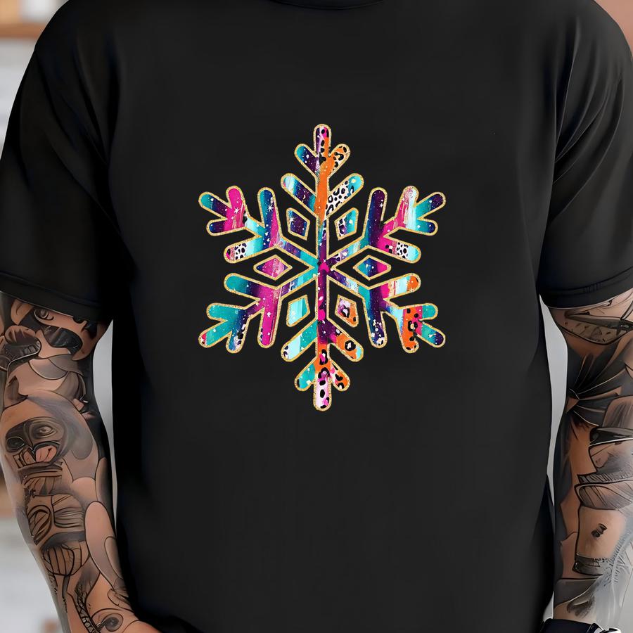 Snowflake Christmas Sweatshirt, Snowflake Winter Shirt, Women Christmas Tee, Winter Holiday Gift, Colorful Snowflake Xmas Sweat, Holiday Tee T-shirt