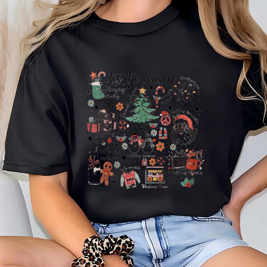 Tis The Season Collage Shirt, Festive Holiday Graphic Tee, Cute Women’s Christmas Top, Winter Party Outfit, Fun Gift Idea For Her T-shirt