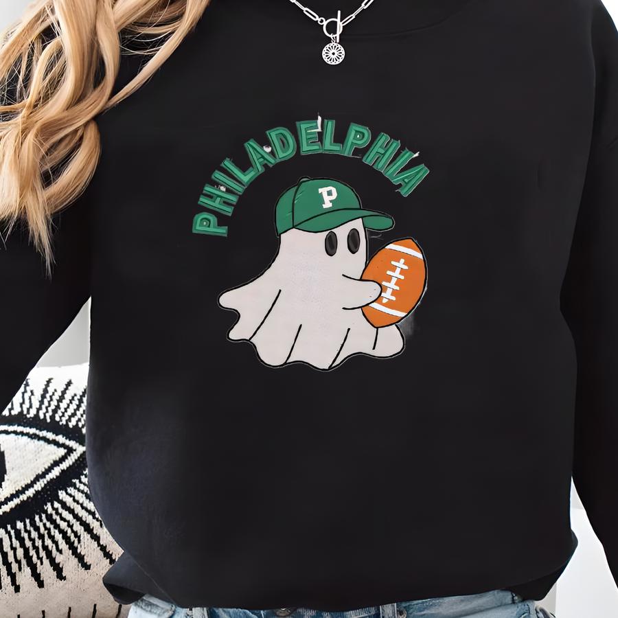 Philadelphia Ghost Football Sweatshirt, Halloween Crewneck, Spooky Fall Game Day Sweater, Cute Pink Philly Gift, Esl355.l Sweatshirt