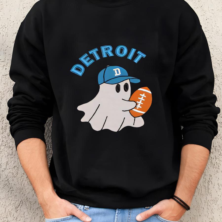 Ghost Detroit Football Sweatshirt, Football Game Day Mom T Shirt, Halloween Football Crewneck, Detroit Football, Esl357.l Sweatshirt