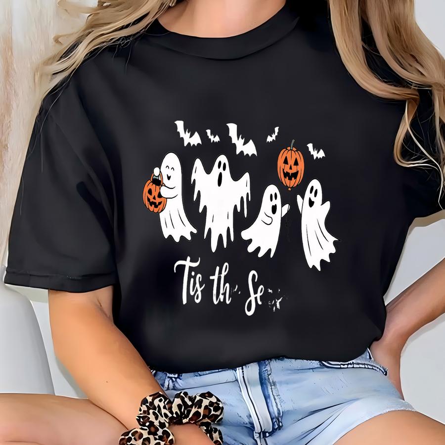 ® Vintage Halloween T Shirt | Retro 'tis The Season Skeleton Pumpkin Ghost Halloween Tshirt, Halloween Shirt, Women's Shirt T-shirt