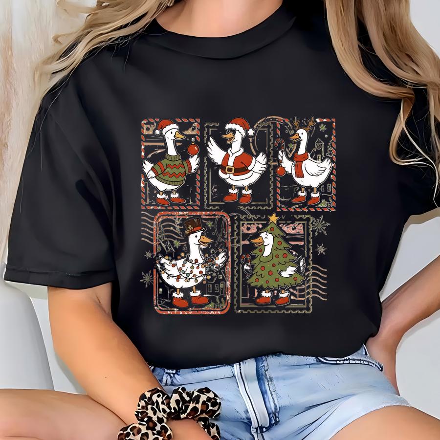 Christmas Xmas Shirt, Christmas Trees Shirt, Silly Goose Stamp Tshirt, Womens Holiday Tees, Christmas Season, Santa Tees, ® T-shirt