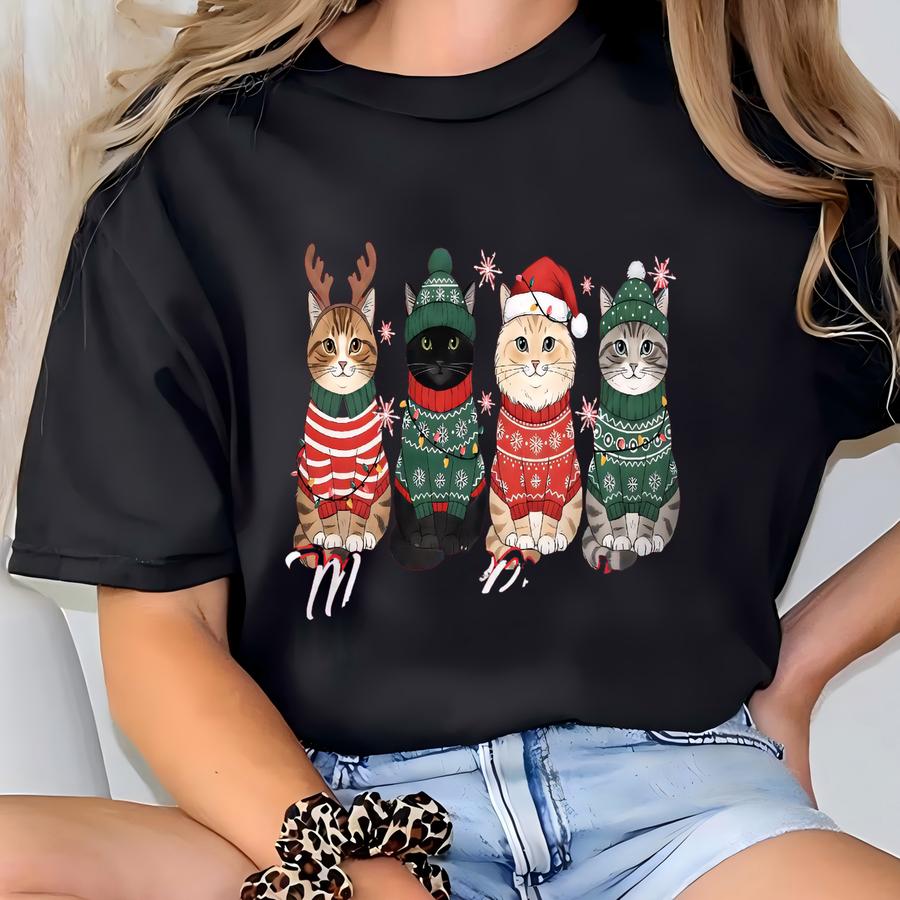 Meowy Christmas Sweatshirt,christmas Cat Shirt,merry Christmas,cat Lover Shirt,christmas Gift,christmas Gift For Cat Mom Gifts For Cat Lover T-shirt