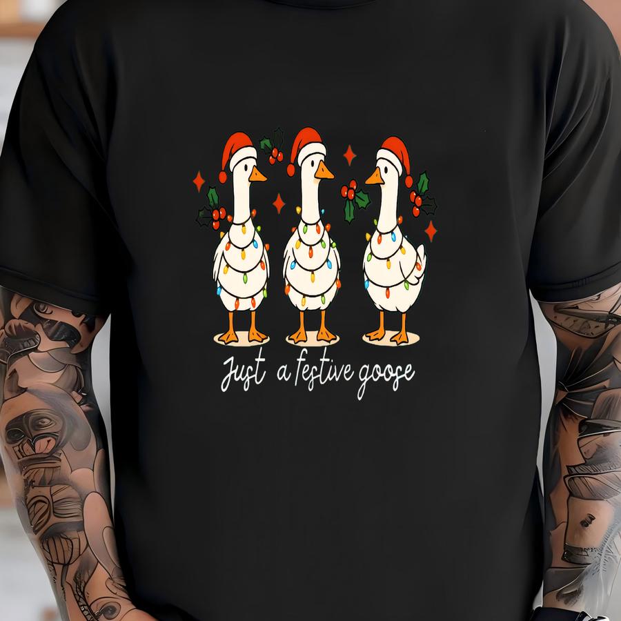 Just A Festive Goose Sweater, Kids Holiday Shirt, Cute Santa Hat Goose Sweater, Farm Animal Shirt, Christmas Gift, Xmas Boy Gift, Winter Tee T-shirt