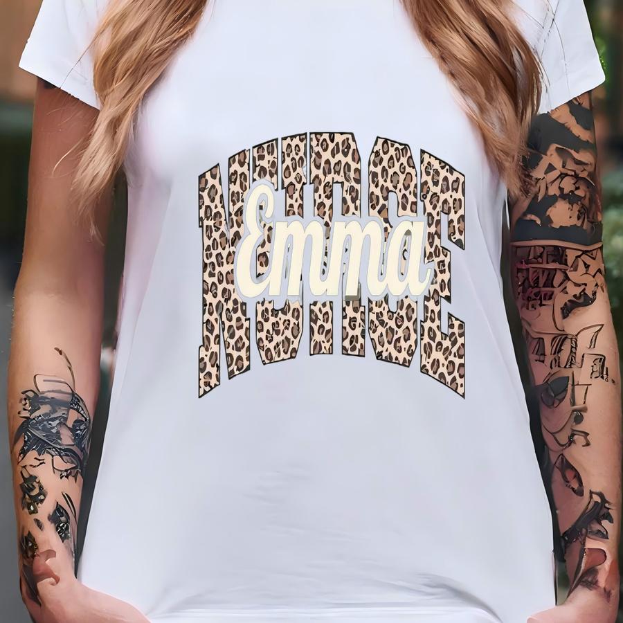 Personalized Registered Nurse Shirt | Custom Leopard Nurse Hoodie Crewneck Sweatshirt | Full Zip Gift For Nurse T-shirt