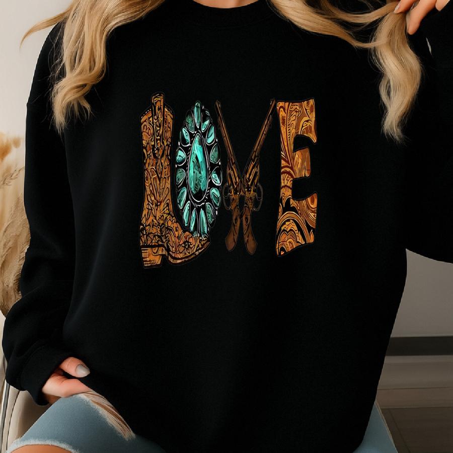 Cowgirl Western Love Tee, Rustic Canvas Cowgirl Gift, Rodeo Gift, Cowgirl Love Sweatshirt