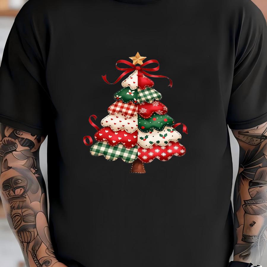 Patchwork Christmas Tree Sweater, Holiday Tree Shirt, Retro Christmas Tree Shirt, Vintage Xmas Patchwork Tree Shirt, Preppy Christmas Shirt T-shirt