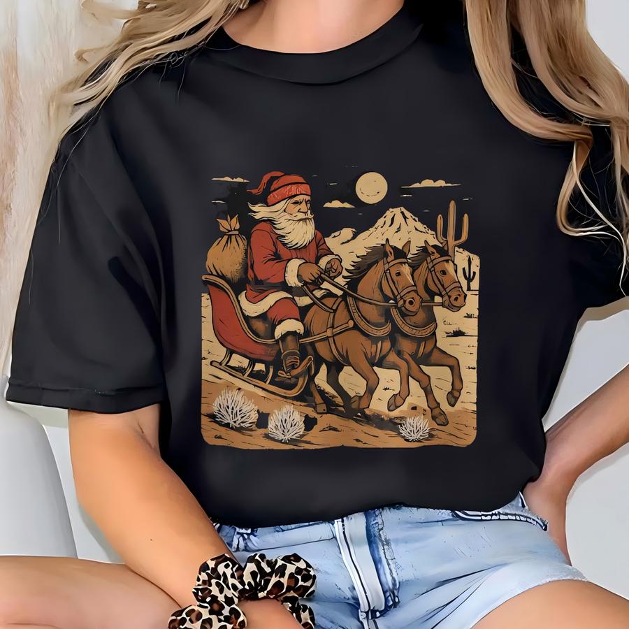 Cowboy Santa Christmas Sweatshirt | Western Holiday Crewneck Desert Sleigh Ride T-shirt