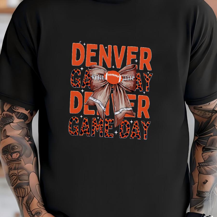 Denver Football Unisex Apparel, Mens Womens Hoodies/crewneck Sweatshirts/hoodies, Sports Fan Gift, Game Day Outfit, Coquette Leopard Bow T-shirt