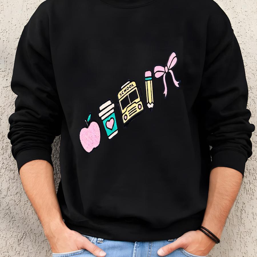 Teacher Icons Sweatshirt, Teacher Gift, Teacher Life, Back To School, Coquette Bow, Teacher Pencil, Cute Teacher Sweatshirt Sweatshirt