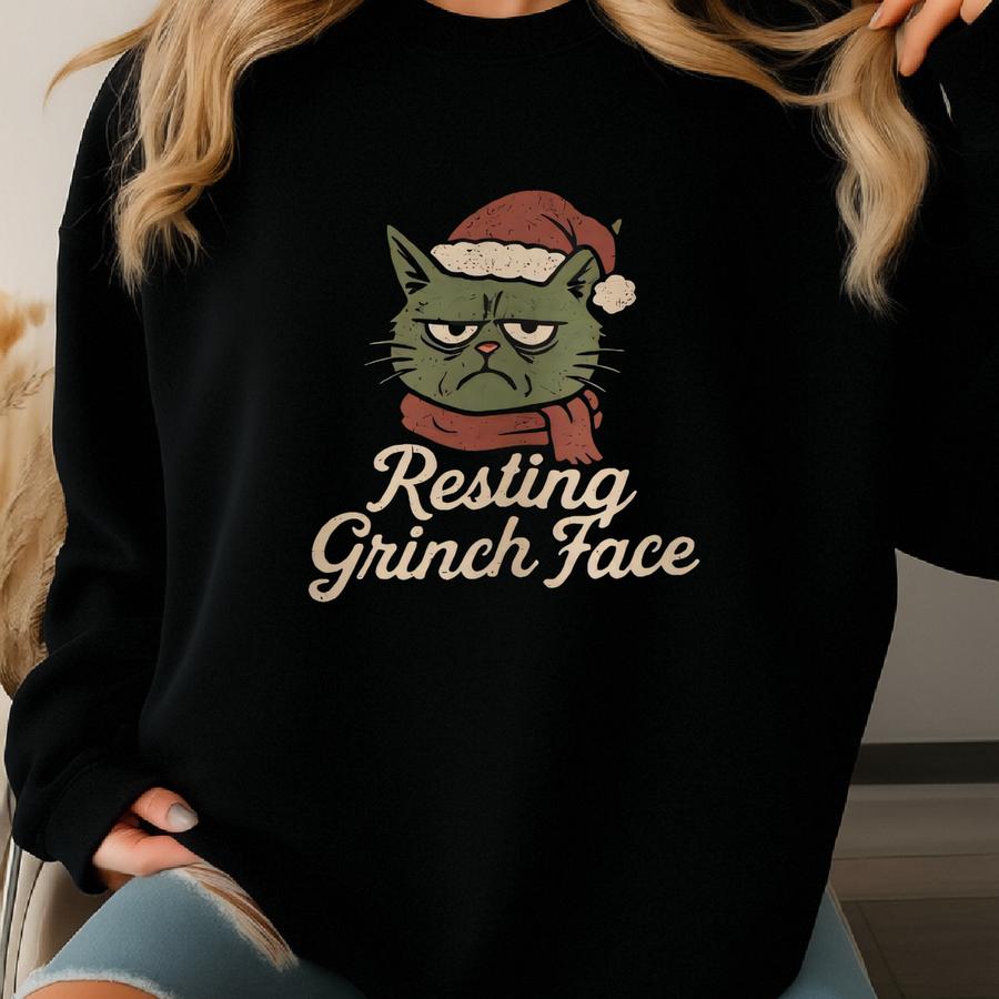 Resting Face Christmas Sweatshirt | Funny Holiday Cat Crewneck Sweatshirt