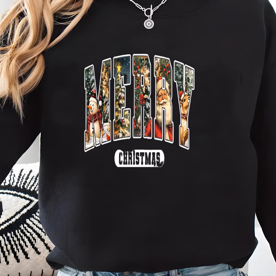 Retro Merry Christmas Shirt: Holiday Graphic Tee Xmas Tshirt Sweatshirt