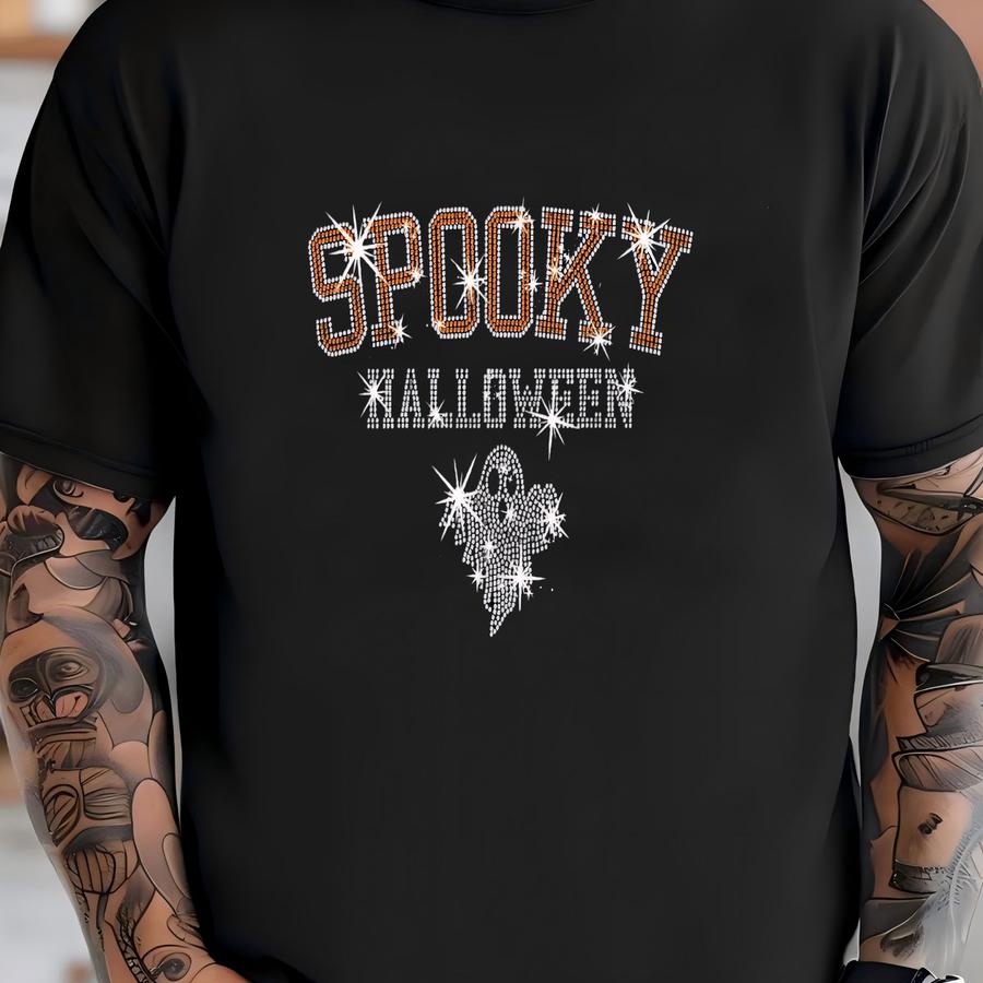 Rhinestone Halloween Sweatshirt: Spooky Pumpkin Tee T-shirt