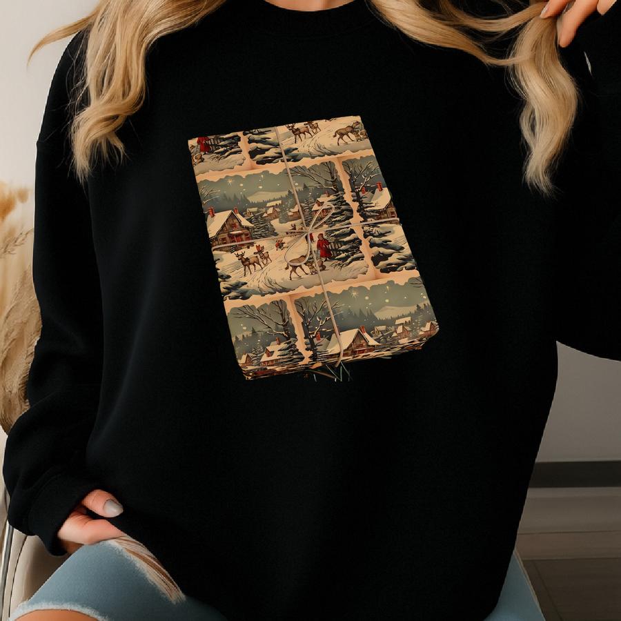 Vintage Christas Winter Scene Wrapping Paper, Christmas Wrapping Paper, Gift Wrap Sweatshirt