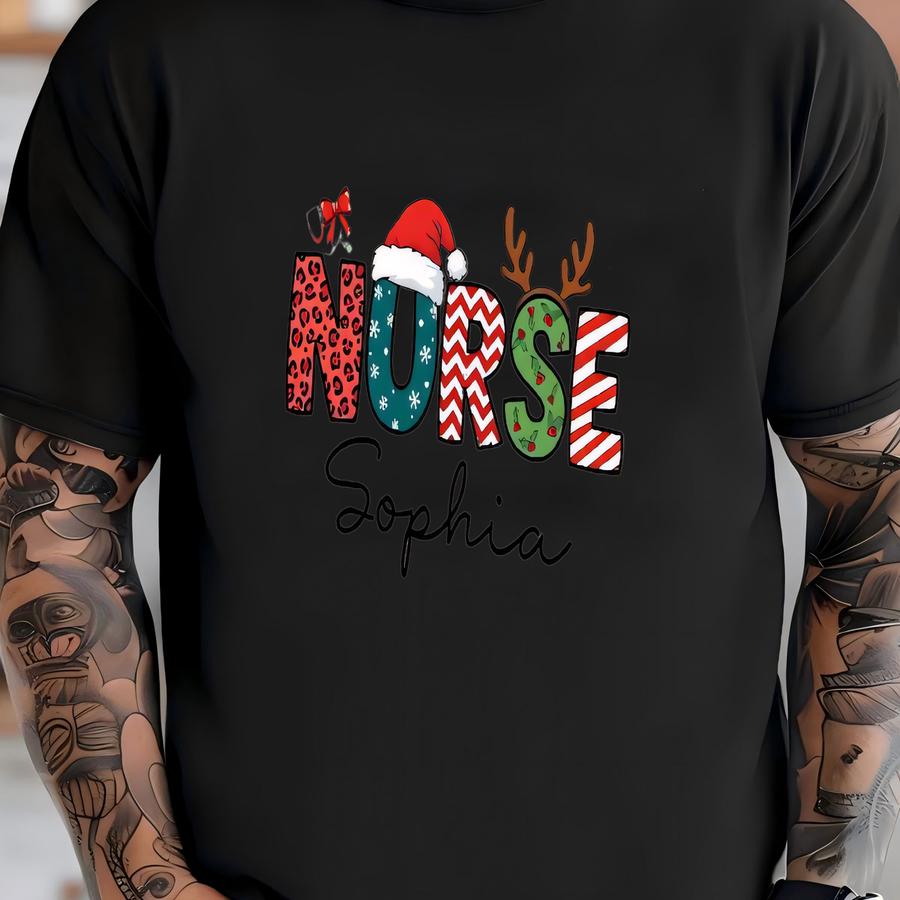 Custom Nurse Christmas Tee, Christmas Gift, Personalized Christmas Nurse Tee, Christmas Tee, Xmas Nurse Gift, Nurse Gift T-shirt
