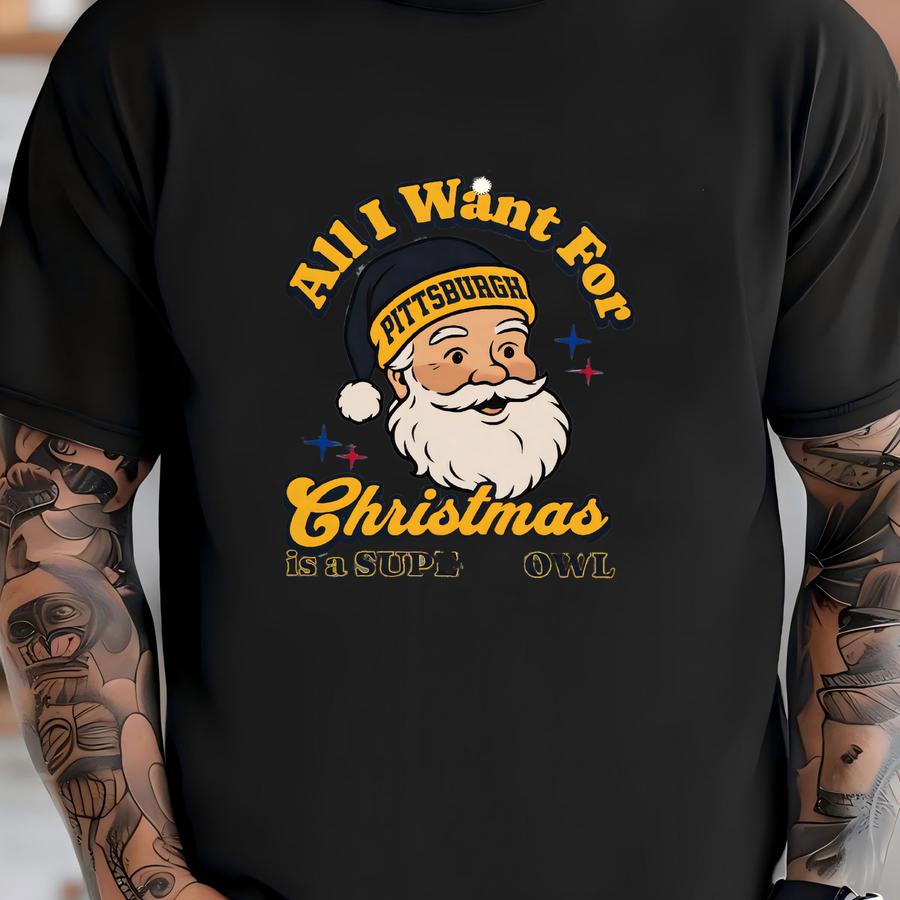 Pittsburgh Football Christmas Super Bowl Hoodie, Retro Steeler Football Tee, Holiday Football Fan Shirt, Festive Sports Apparel, Santa Tee T-shirt