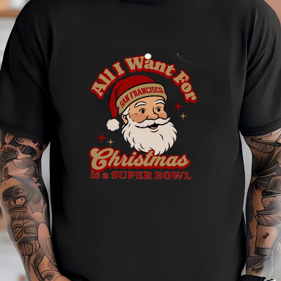 San Francisco Football Christmas Super Bowl Hoodie, Retro 49er Football Tee, Holiday Football Fan Shirt, Festive Sports Apparel, Santa Tee T-shirt