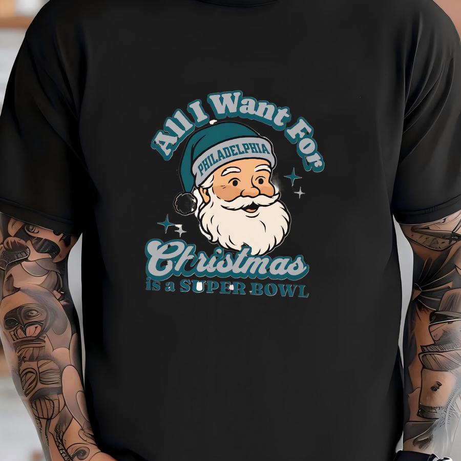 Philadelphia Football Christmas Super Bowl Hoodie, Retro Eagle Football Tee, Holiday Football Fan Shirt, Festive Sports Apparel, Santa Tee T-shirt