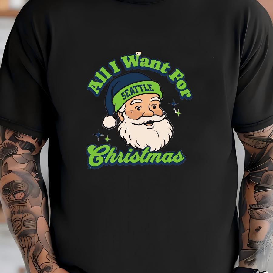 Seattle Football Christmas Super Bowl Hoodie, Retro Seahawk Football Tee, Holiday Football Fan Shirt, Festive Sports Apparel, Santa Shirt T-shirt